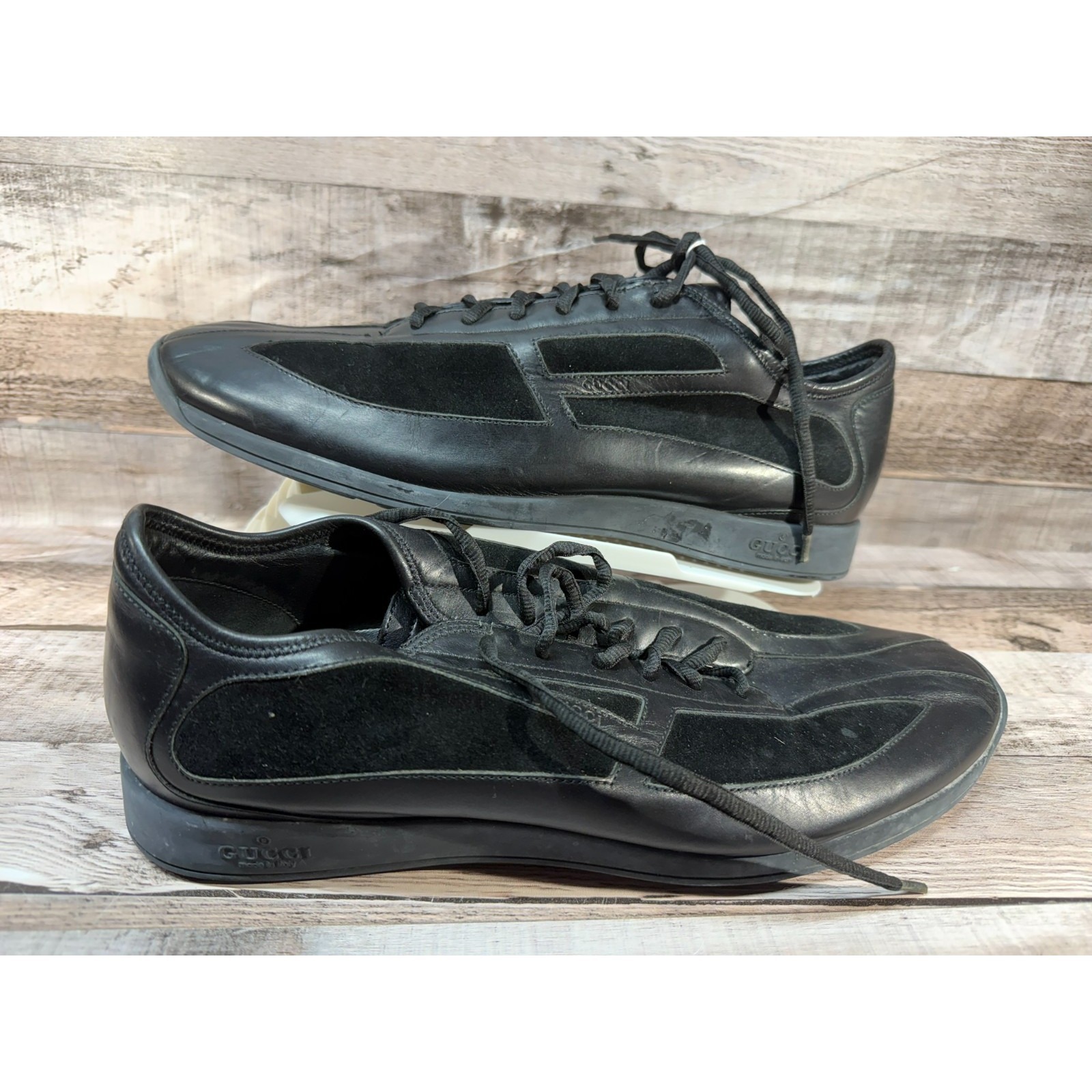 Gucci Leather Low Trainer Black Suede Sneakers 111 6107 Size 9d Made In Italy